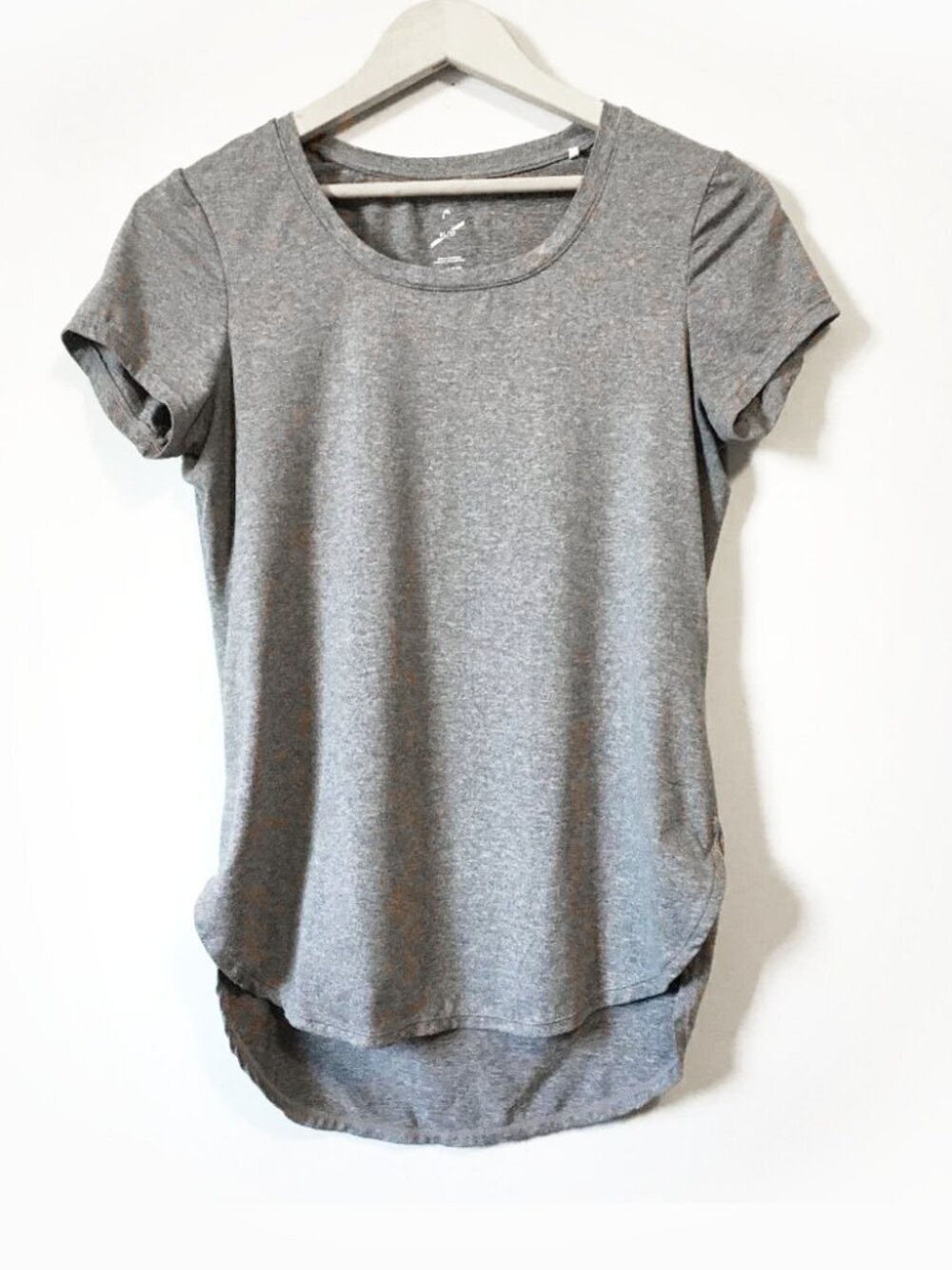 Head Grey Heathered Ruched Sleeve Crewneck Sporty Tee